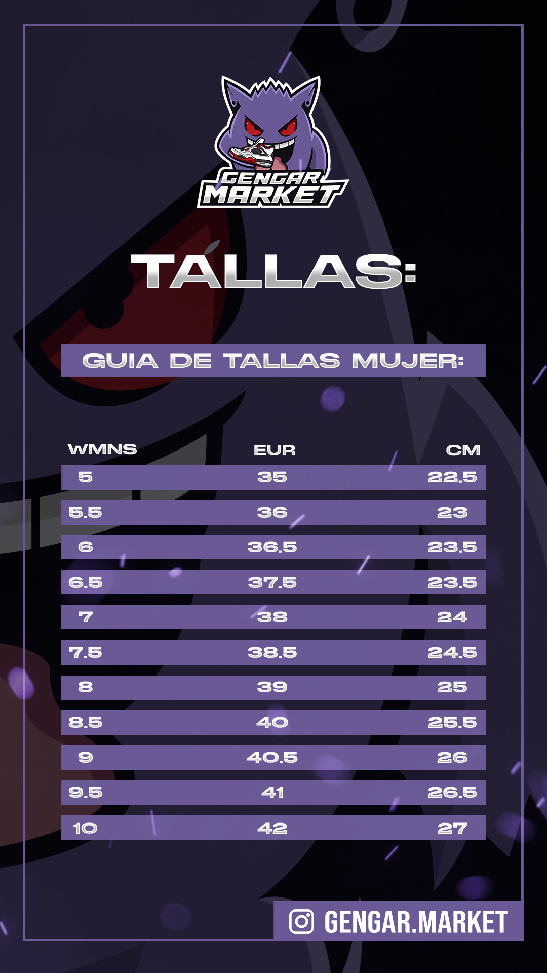 Guía de tallas mujer WMNS